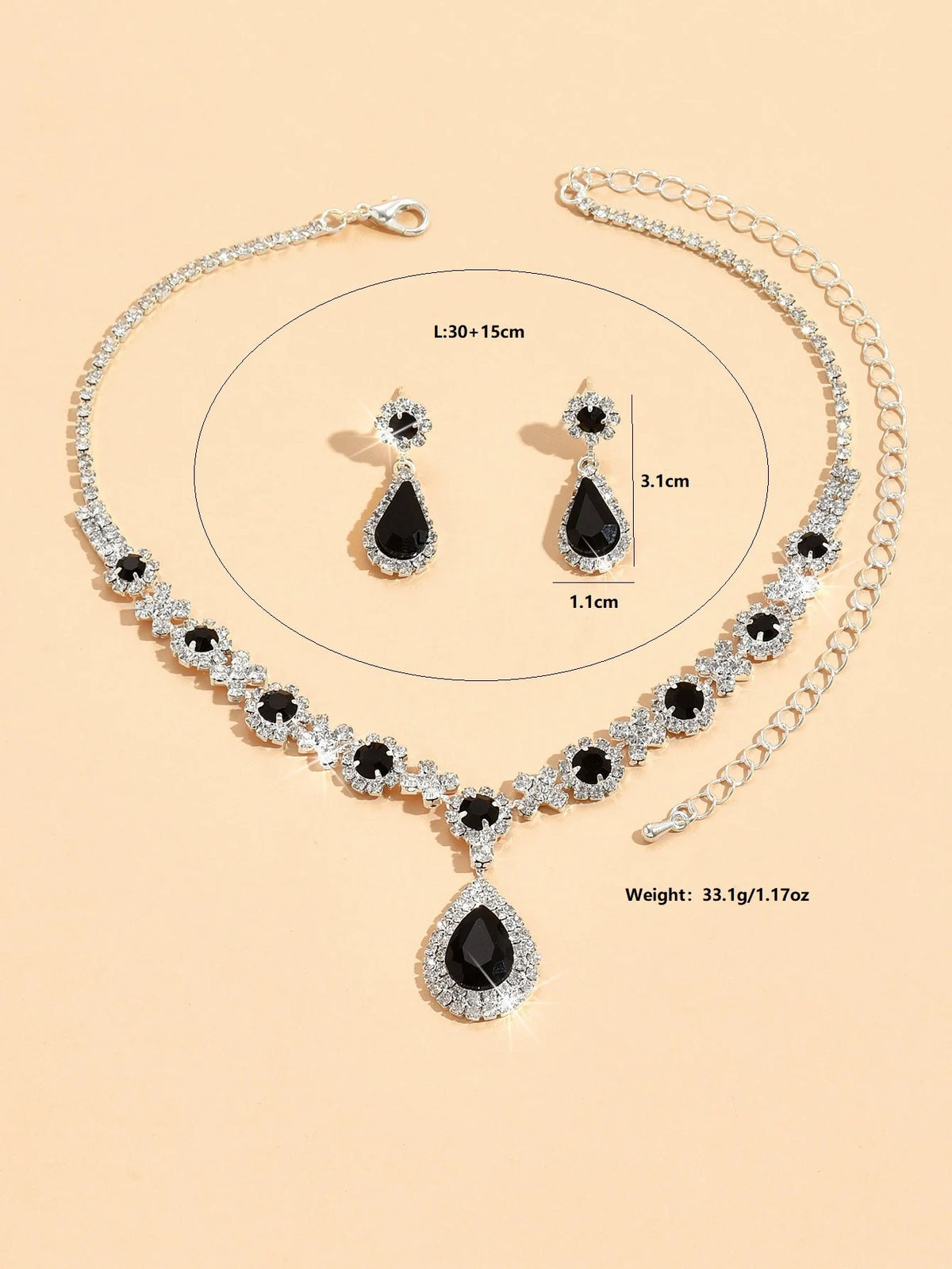 3 pezzi di collana da donna con gocce di cristallo e orecchini set per accessori per abiti da sera da sposa