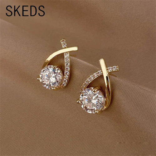 SKEDS Orecchini a croce alla moda per donne Ragazze Stile coreano Eleganti gioielli in cristallo Anelli per orecchie Orecchini a coda di pesce da donna Regalo