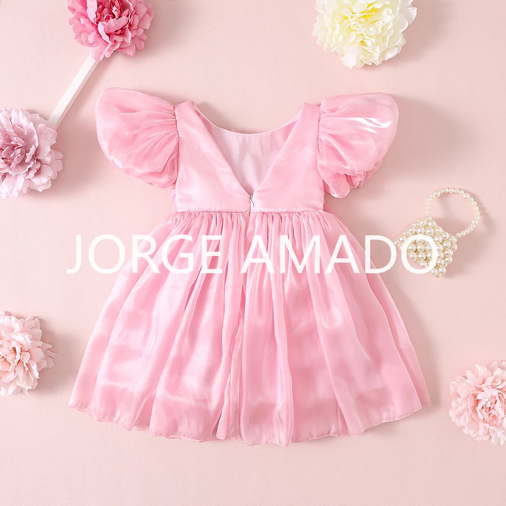 Completi Estivi Coordinati per Gemelle, Body a Maniche Corte con Grande Fiocco, Abiti Principessa con Schiena Scoperta, Abbigliamento per Bambine H0404