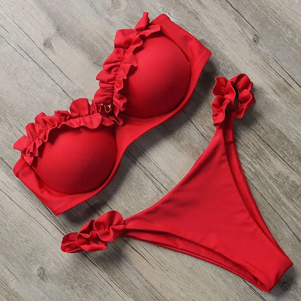 Bandeau Bikini Swimwear Women Swimsuit Sexy Thong Ruffle Bikini Set Push Up Bathing Suit Female Brazilian Leopard Swimsuit 2026