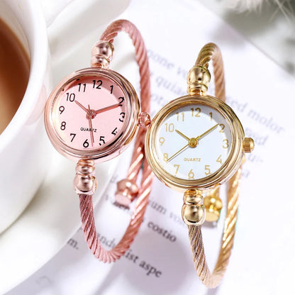 Orologio da polso da donna Orologio da donna con piccolo braccialetto in oro Orologio da polso da donna al quarzo retrò in acciaio inossidabile Orologio da polso