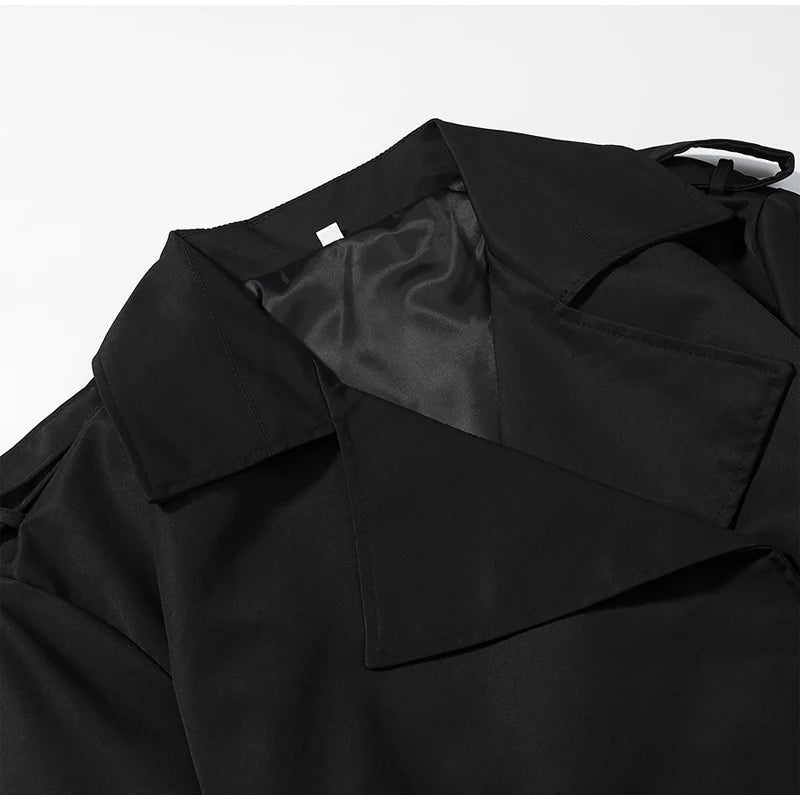 Trench con lacci con risvolto solido per le donne Moda maniche lunghe spalla larga cappotto corto allentato 2025 Nuovo autunno pendolari Outwear