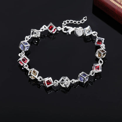 Bracelets en Argent Sterling 925 pour Femmes, Cadeau de Mariage, Bijoux Tendance, Bracelet Coloré en Zircon et Cristal