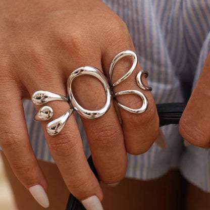 Ensemble de bagues occidentales pour femmes, rondes, ajourées, à la mode, haute joaillerie, réglables, cadeau de vacances, plaqué or 18 carats