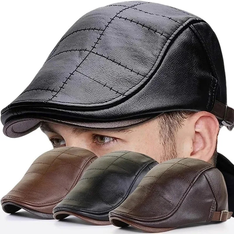 2025 Nuovo Autunno Inverno Uomo Berretto Cappello In Pelle Berretto Piatto Maschile Regolabile di Alta Qualità Moda Caldo In Pelle Mens Retro Berretti Cappelli