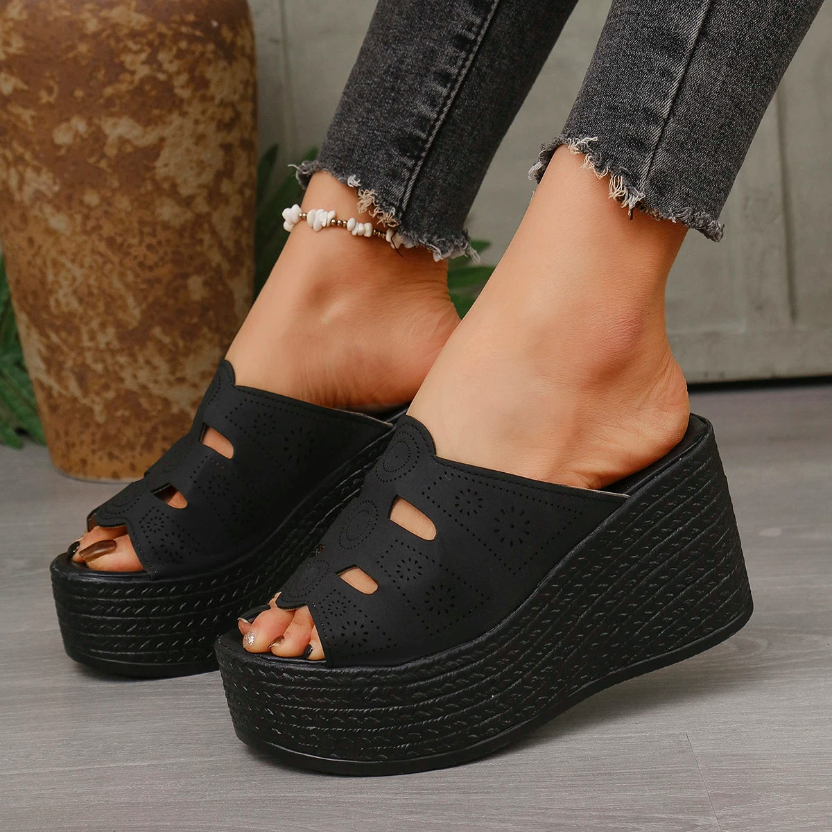 Sandales d'été décontractées pour femmes Sandales compensées à plateforme antidérapantes pour l'extérieur Sandales antidérapantes confortables pour femmes Chaussures de créateur Zapatos De Mujer
