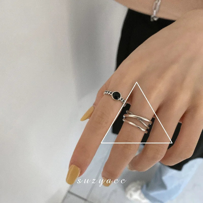 Anelli in Argento Sterling 925, Nuovi Gioielli da Festa, Charm Vintage, Design Geometrico a Doppio Strato, Accessori Regalo, Dropshipping
