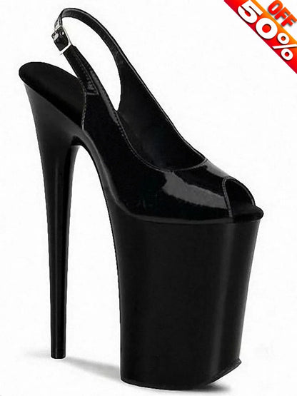 Exotic Stripper Sexy Peep Toe Bride Black Leather Buckle Strap 8 Inches women's Shoes gothic Platform Sandals 20cm Crossdresser