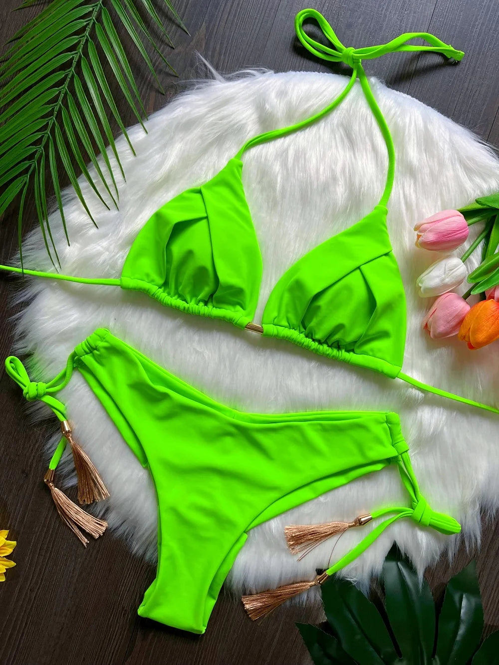 RUOTONSEPT Sexy einfarbiges Verband-Bikini-Set Damen-Badeanzug zweiteiliger Dreieck-Bademode Brasilianische Biquinis