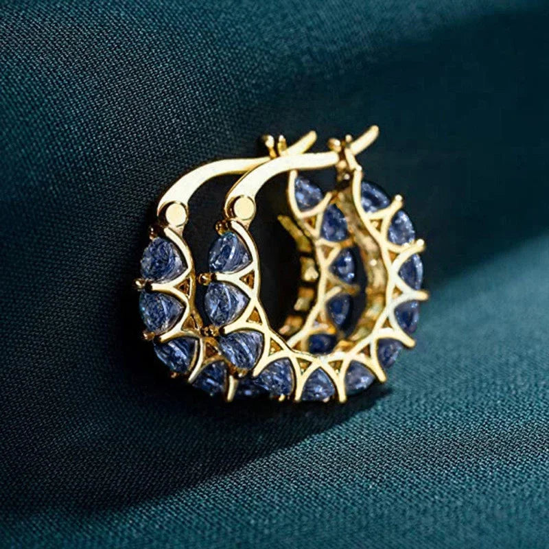 Huitan Orecchini a cerchio da donna unici intarsiati con zirconi brillanti Accessori speciali alla moda Gioielli per la festa nuziale quotidiana