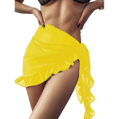Damen Chiffon Kurze Sarongs Rüschensaum Bikini Vertuschungen Strand Badeanzug Badeanzug Wickelrock für Bademode