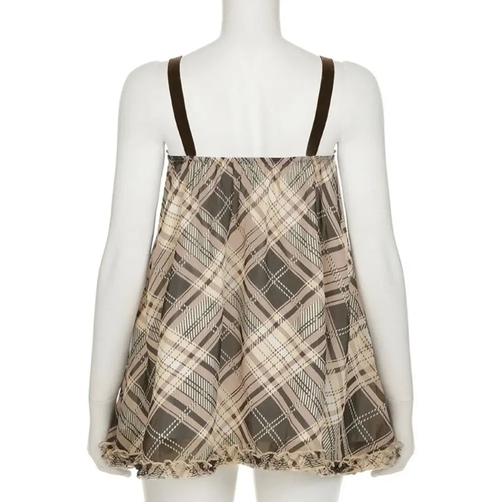 2025 All-Match Tank Top Polyester Fiber Loose Dresses Retro Patchwork Camisole