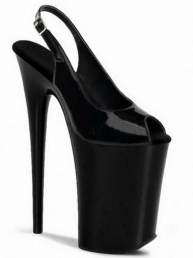 Exotic Stripper Sexy Peep Toe Bride Black Leather Buckle Strap 8 Inches women's Shoes gothic Platform Sandals 20cm Crossdresser