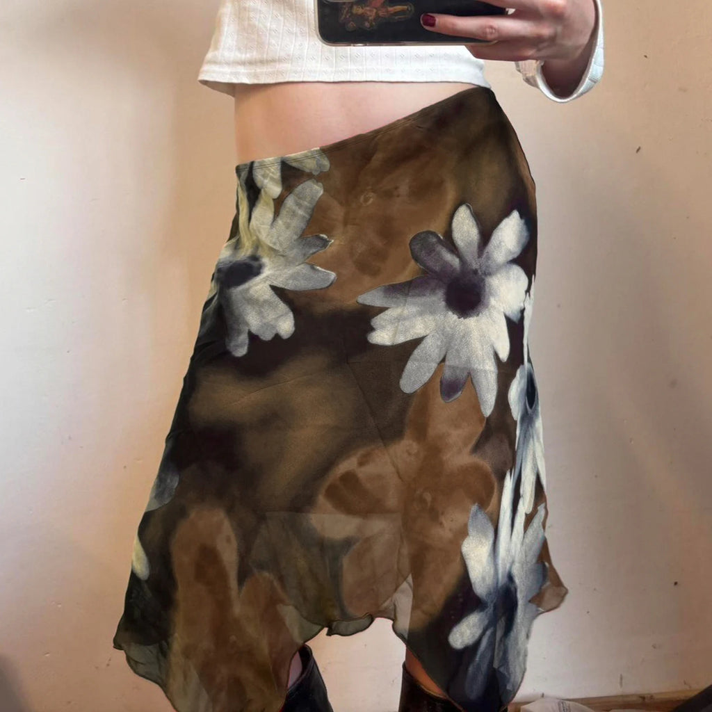 SUCHCUTE Y2K Stampa floreale Maglia Gonna asimmetrica Donna Vita bassa Midi A-line Gonne Estetica 2000s Abbigliamento Estate Outfit 2026