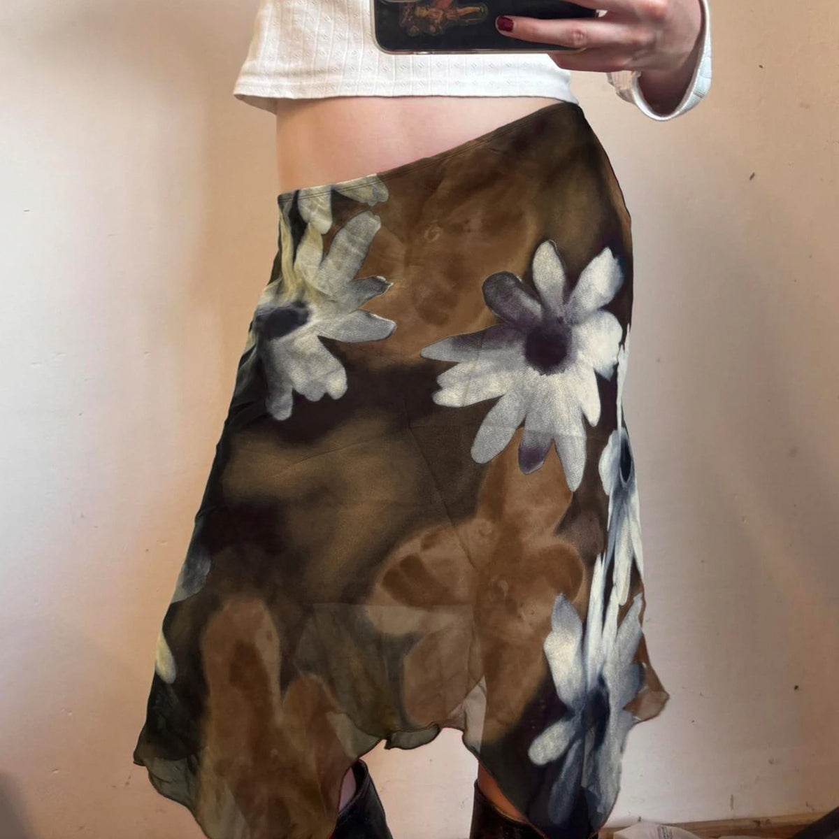 SUCHCUTE Y2K Stampa floreale Maglia Gonna asimmetrica Donna Vita bassa Midi A-line Gonne Estetica 2000s Abbigliamento Estate Outfit 2026