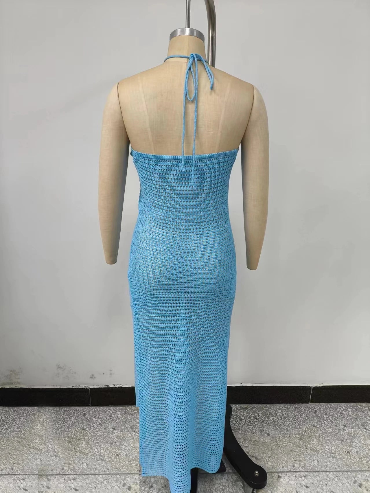 Abito lungo in maglia Abiti da festa estivi con fiori 3D da donna Copricostume elegante slim diviso maxi abiti da spiaggia per le vacanze