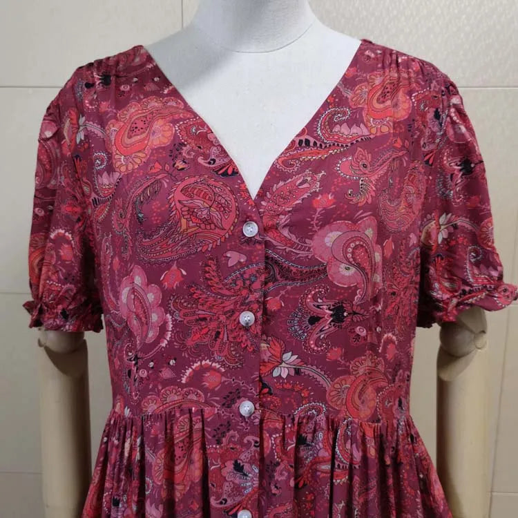 TEELYNN boho abito lungo Vintage 2023 stampa floreale Chiffon manica a tre quarti scollo a v estate Gypsy Hippie abiti da donna vestidos