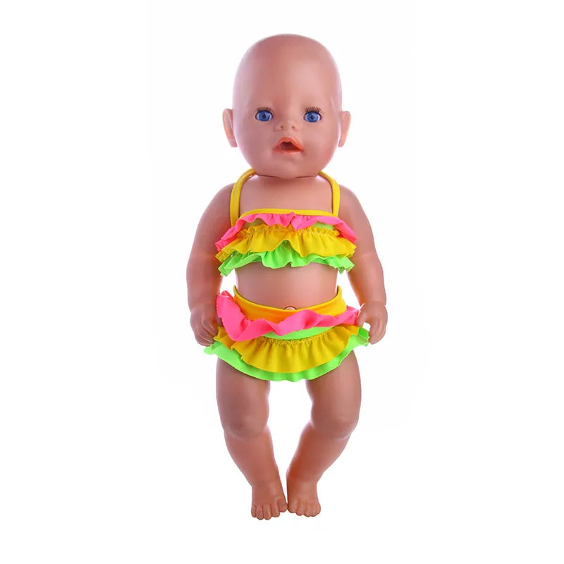 Costume da bagno per bambini in diversi stili, grazioso costume intero per bambole da 43 cm, accessori per bambole americane da 18 pollici, regali giocattolo per ragazze