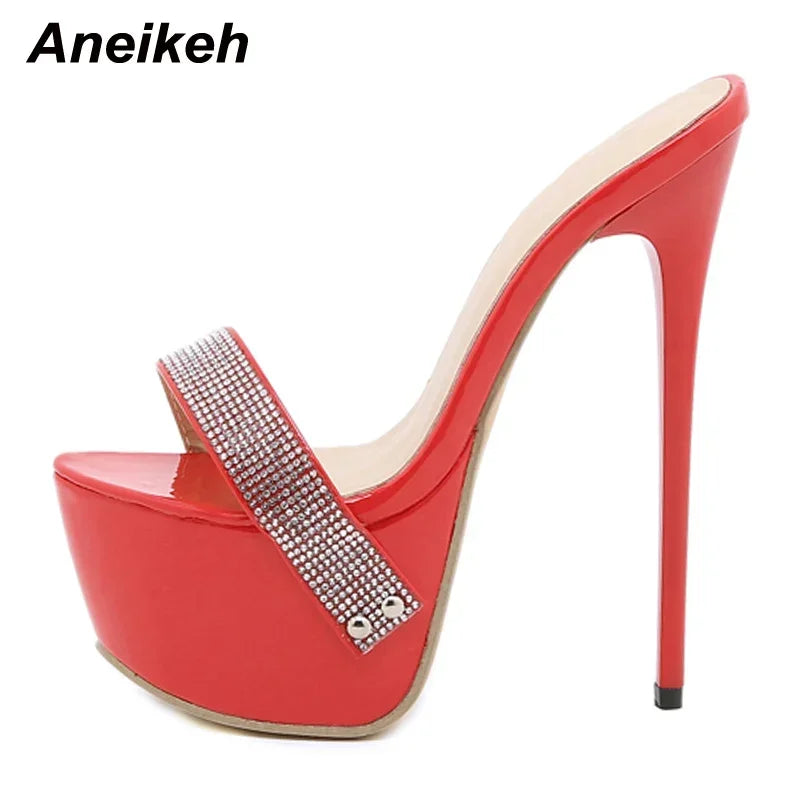 Aneikeh Pantofole con ciabatte ultra alte con piattaforma sexy Bling Scivoli in PU Scarpe da donna di nuova moda per adulti Estate Roma Classici a pois