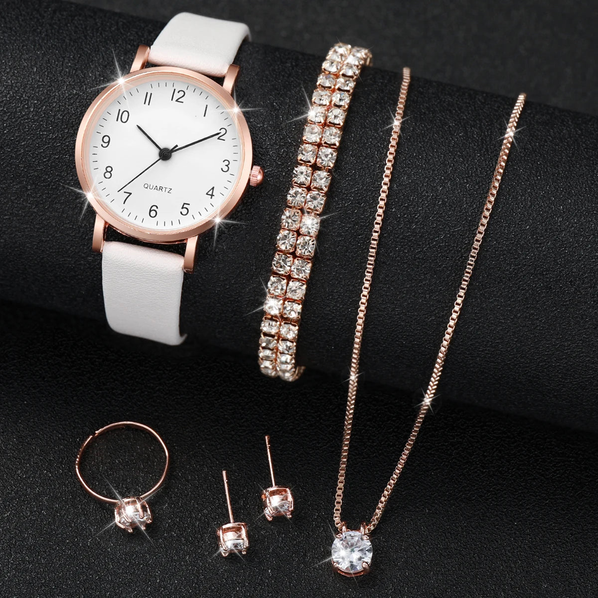 5/6 pezzi orologio al quarzo da donna alla moda cinturino in pelle orologi analogici al quarzo con gioielli con diamanti (senza scatola)
