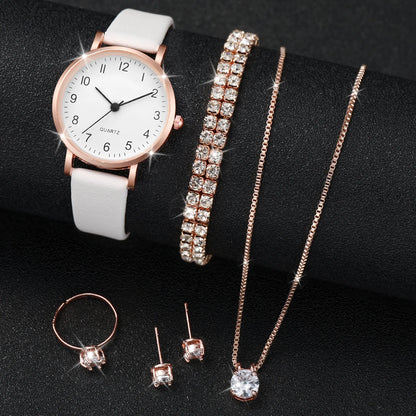 5/6 pezzi orologio al quarzo da donna alla moda cinturino in pelle orologi analogici al quarzo con gioielli con diamanti (senza scatola)