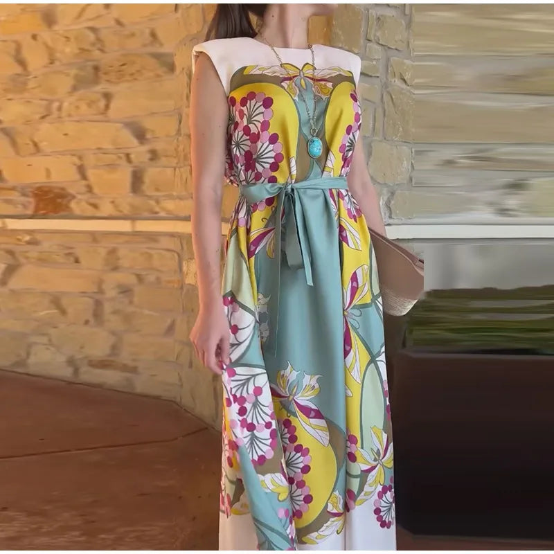 Abito Lungo da Donna con Stampa, Scollo a V, Maniche a Campana, Bordo a Foglia di Loto, Vita Alta, Vestito Maxi Aderente, Elegante Abito da Sera per Feste