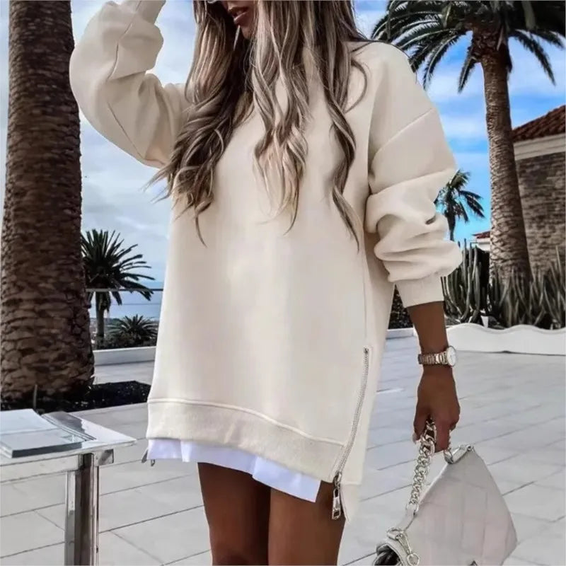 Camicette in felpa autunno inverno per donna nuove felpe con cerniera ampia a maniche lunghe top moda casual abbigliamento sportivo solido da donna