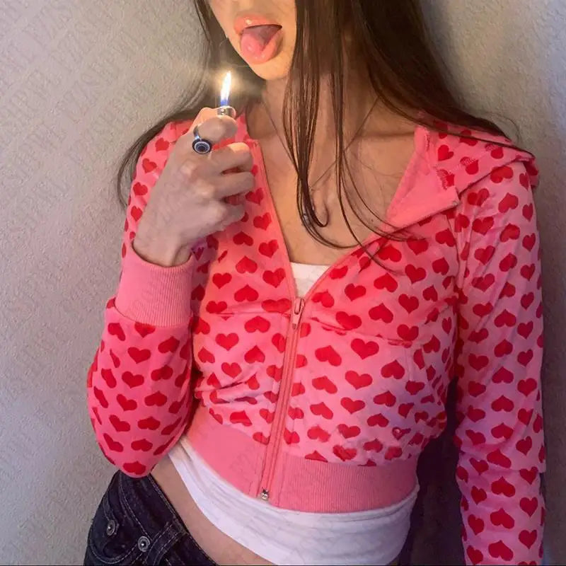 Y2k Donna Harajuku Estetica Kawaii Felpe carine Abbigliamento Grafica Hip Hop Punk Gotico Felpe con zip Casual Streetwear EMO Ragazza