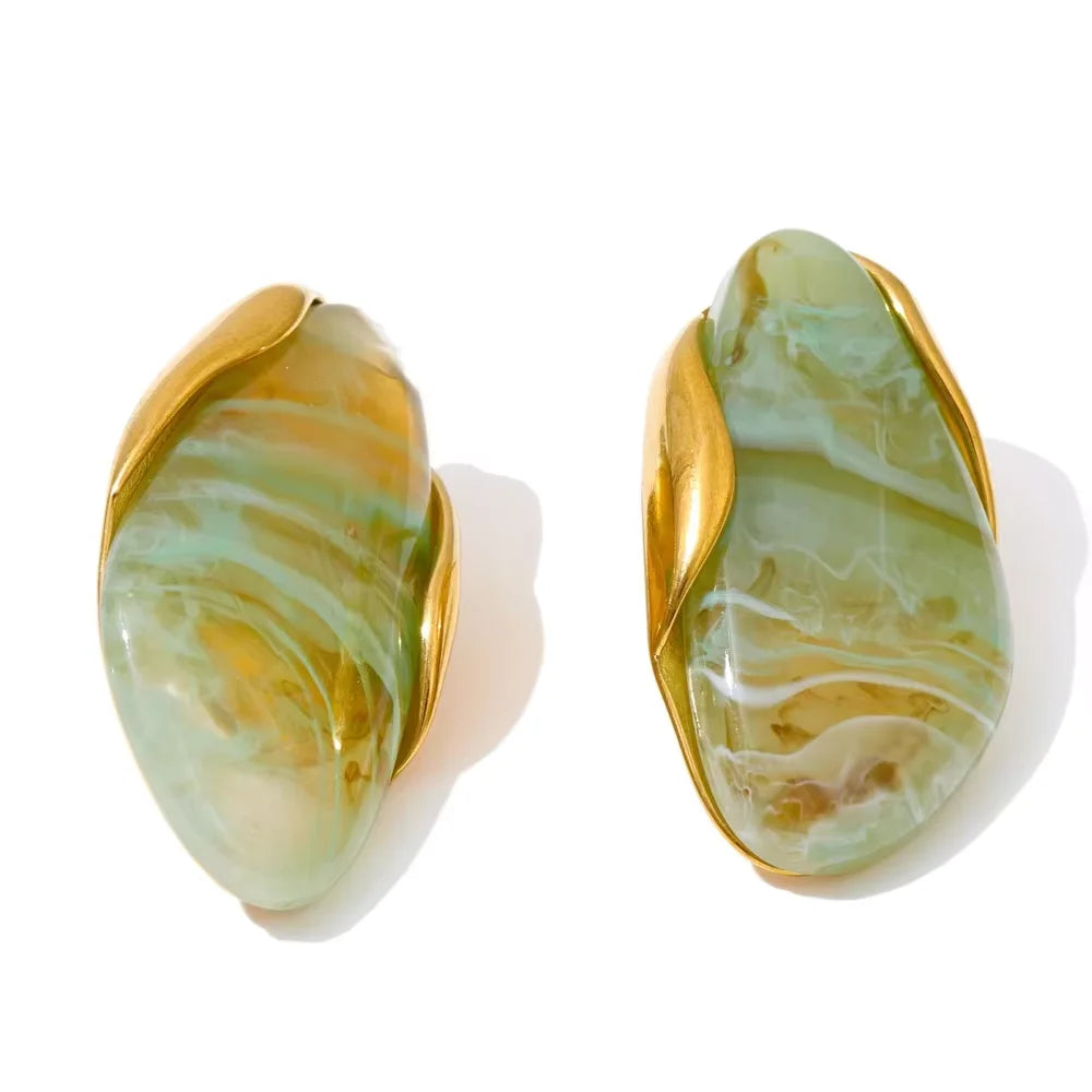 Yhpup Nuovo design Marrone Verde Beige Resina Anello geometrico regolabile PVD dorato Acciaio inossidabile Regalo di gioielli con dita antiruggine