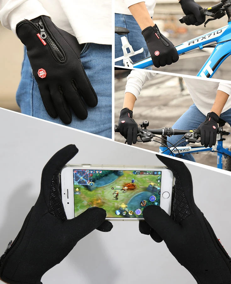 Guanti Sportivi Autunno Inverno per Uomo e Donna, Guanti da Moto in Pile con Zip, Touchscreen, Caldi, Idrorepellenti, Antivento e Antiscivolo per Ciclismo