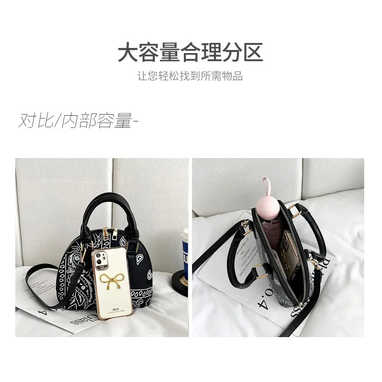 Borsa a conchiglia da donna in pelle PU retrò borsa a tracolla da donna con tracolla a fiori di anacardi estivi Set femminile borse a mano con manico piccolo