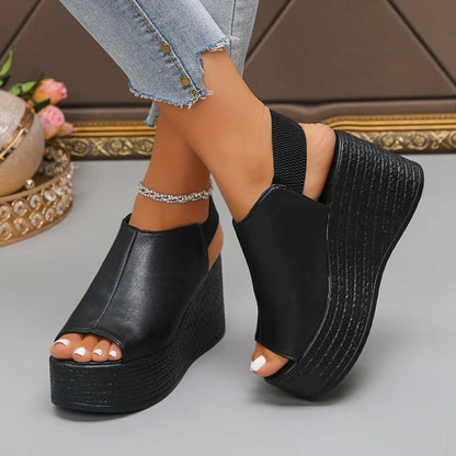 Damen-Sandalen, hochwertige Keilsandalen aus Leder, Sommer, Damen, 2025, neue Plattform-High Heels, sexy, offene Zehen, elegante Sandalen