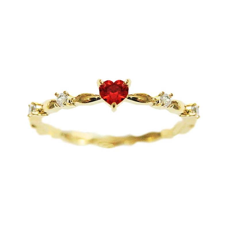 Huitan Squisito Rosso Amore CZ Proposta di Fidanzamento Anelli per Le Donne Fascia Sottile Estetica Gioielli di Moda Femminile Fantasia Regalo di Compleanno