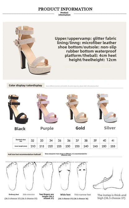 Damen-Sandalen Sommer-Mode Fischmund Gold Silber High Heels Schnalle Hochzeit Party Kleid Sexy Bankett Arbeits Plateau Schuhe 113