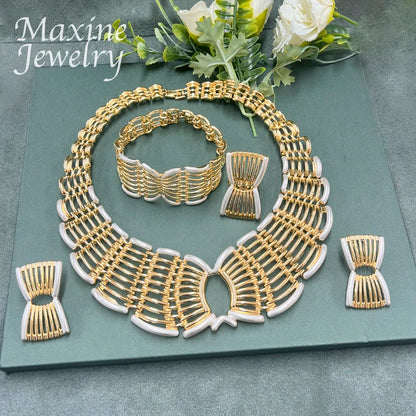 Ensemble de bijoux original plaqué or 18 carats de Dubaï pour femme, collier, boucles d'oreilles, bracelet, bague, cadeau de mariage, de fête, style italien exquis