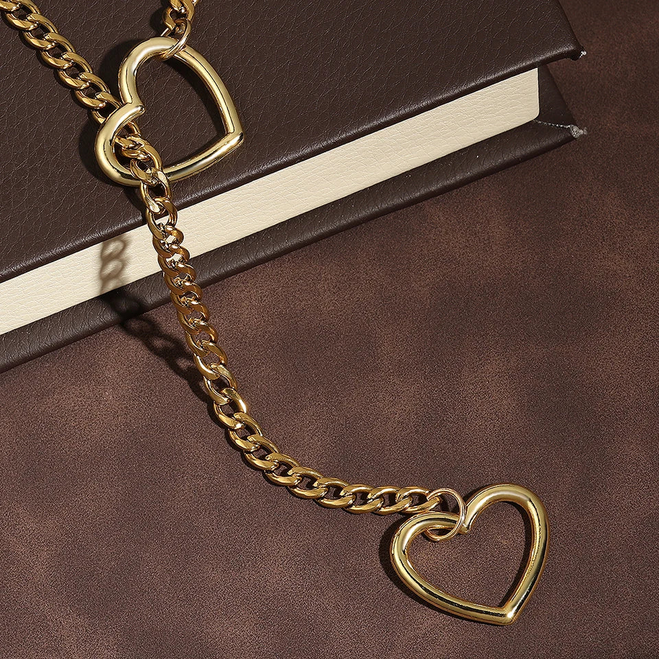 ZAKOL Collana a maglie cubane regolabile in acciaio inossidabile Collana a forma di Y con cuore cavo Accessori per feste in stile punk rock