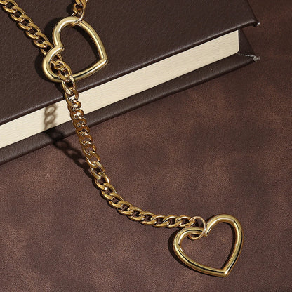 ZAKOL Collana a maglie cubane regolabile in acciaio inossidabile Collana a forma di Y con cuore cavo Accessori per feste in stile punk rock