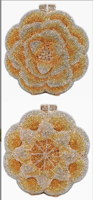 Pochette da sera con strass rosa/verde con fiore rosa Borse da sera da donna in cristallo giallo floreale Pochette da sposa per festa di nozze