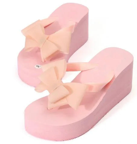 Caldo! New Fashion Summer Women Platform Tacco alto Infradito Sandali da spiaggia Pantofole Bowknot Scarpe da donna Taglia 36-40 Per la scelta
