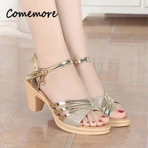Comemore sandali donna estate 2023 moda Comfort piattaforma tacco grosso medio alto tacchi neri scarpe donna Casual 41 42