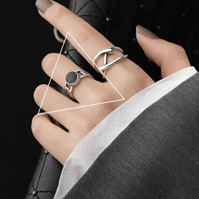 Anelli in Argento Sterling 925, Nuovi Gioielli da Festa, Charm Vintage, Design Geometrico a Doppio Strato, Accessori Regalo, Dropshipping