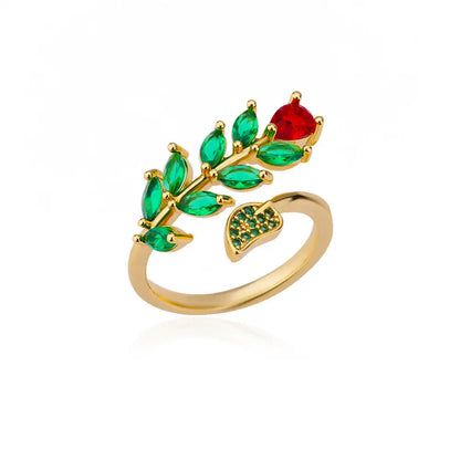 Anelli a foglia a doppio strato con zirconi di lusso per le donne Anello in acciaio inossidabile color oro Boho Coppia gioielli Accessori anelli mujer