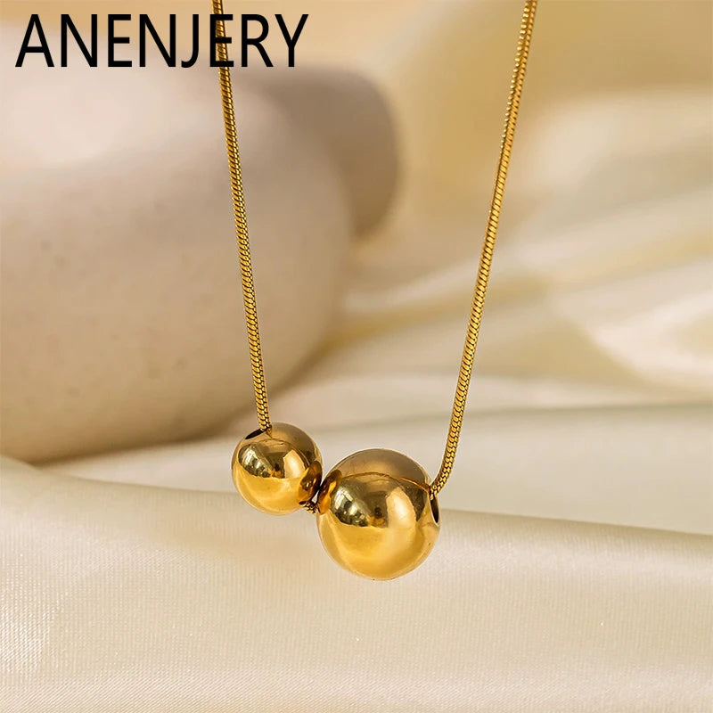 ANENJERY Collana a sfera rotonda in acciaio inossidabile 316L per donna Uomo Catena clavicola Nicchia Semplice gioielli fortunati Regali all'ingrosso