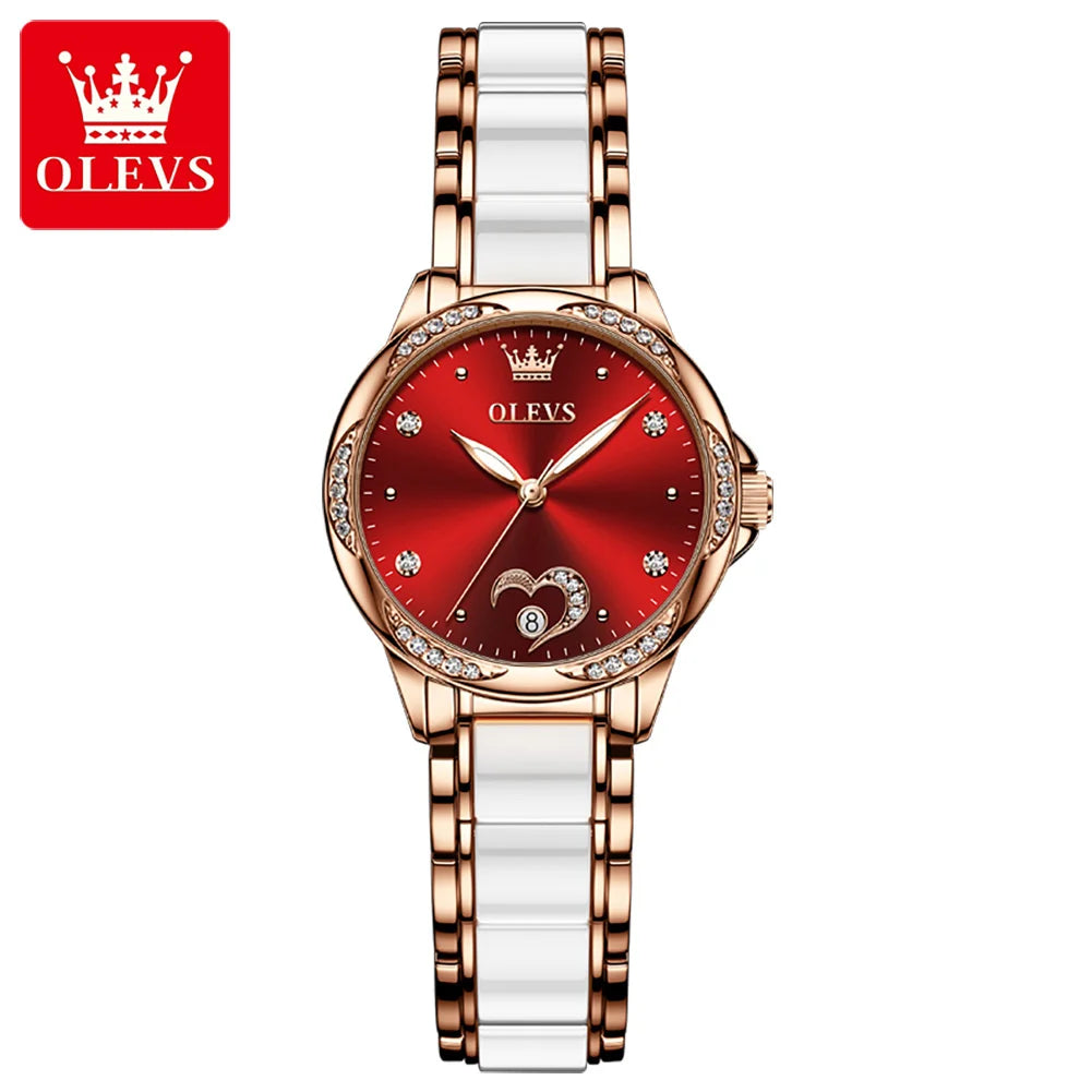 OLEVS 6631 Orologi automatici da donna Eleganti orologi da polso meccanici da donna impermeabili con cinturino in ceramica color oro rosa e lunetta con diamanti