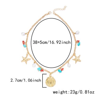Collier coquillage pour femmes, design de mode, étoile de mer, perle, pendentifs multiples, chaîne clavicule, bijoux d'été