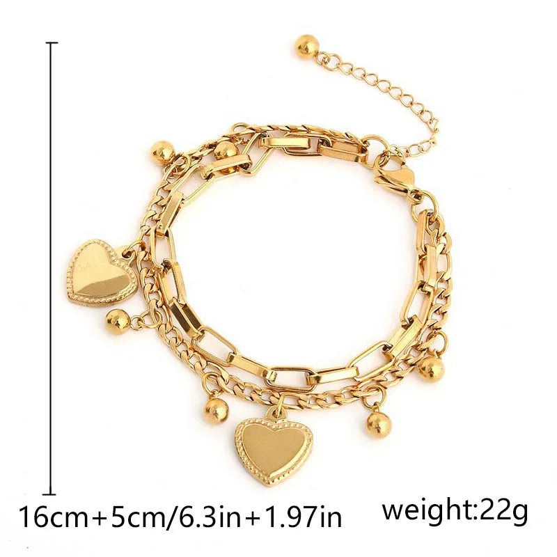 1 pezzo di braccialetto da donna con ciondolo amore a doppio strato in metallo minimalista e alla moda, accessorio moderno e versatile -2061