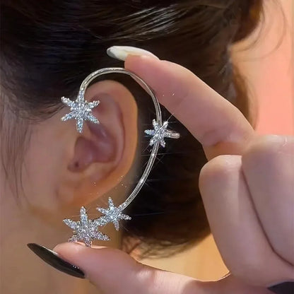 Orecchini a Clip a farfalla con foglia di metallo placcato argento per orecchini da donna senza Piercing gioielli di moda con polsino dell'orecchio in zircone scintillante
