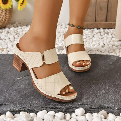 Sandales d'été légères à talons hauts pour femmes, nouvelles sandales élégantes à bout ouvert et talon épais, mules décontractées à bride arrière pour femmes 2026