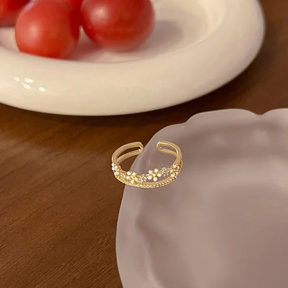 Anelli di apertura del fiore di zircone di lusso per le donne Cubic Zirconia Rosa Fiore di ciliegio Tulipano Anello da dito regolabile Gioielli da sposa