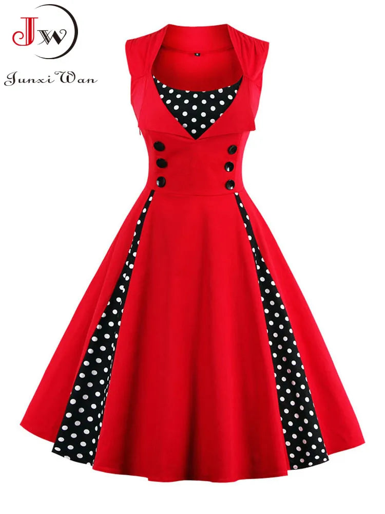 Abito da donna S-5XL, stile retrò vintage anni '50 e '60, Rockabilly, a pois, modello swing, Pin Up, per feste estive, elegante, tunica, Vestidos, casual.